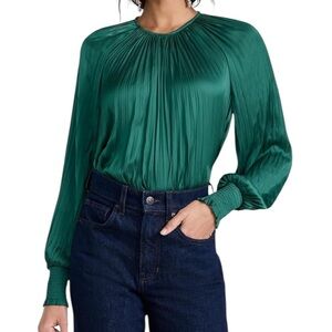 Ulla Johnson Aidy Green Pleated Satin Blouse